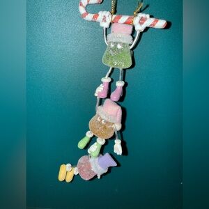Christmas Dangling Snowman Ornament Candy Cane Hanging Holiday Decor 7”